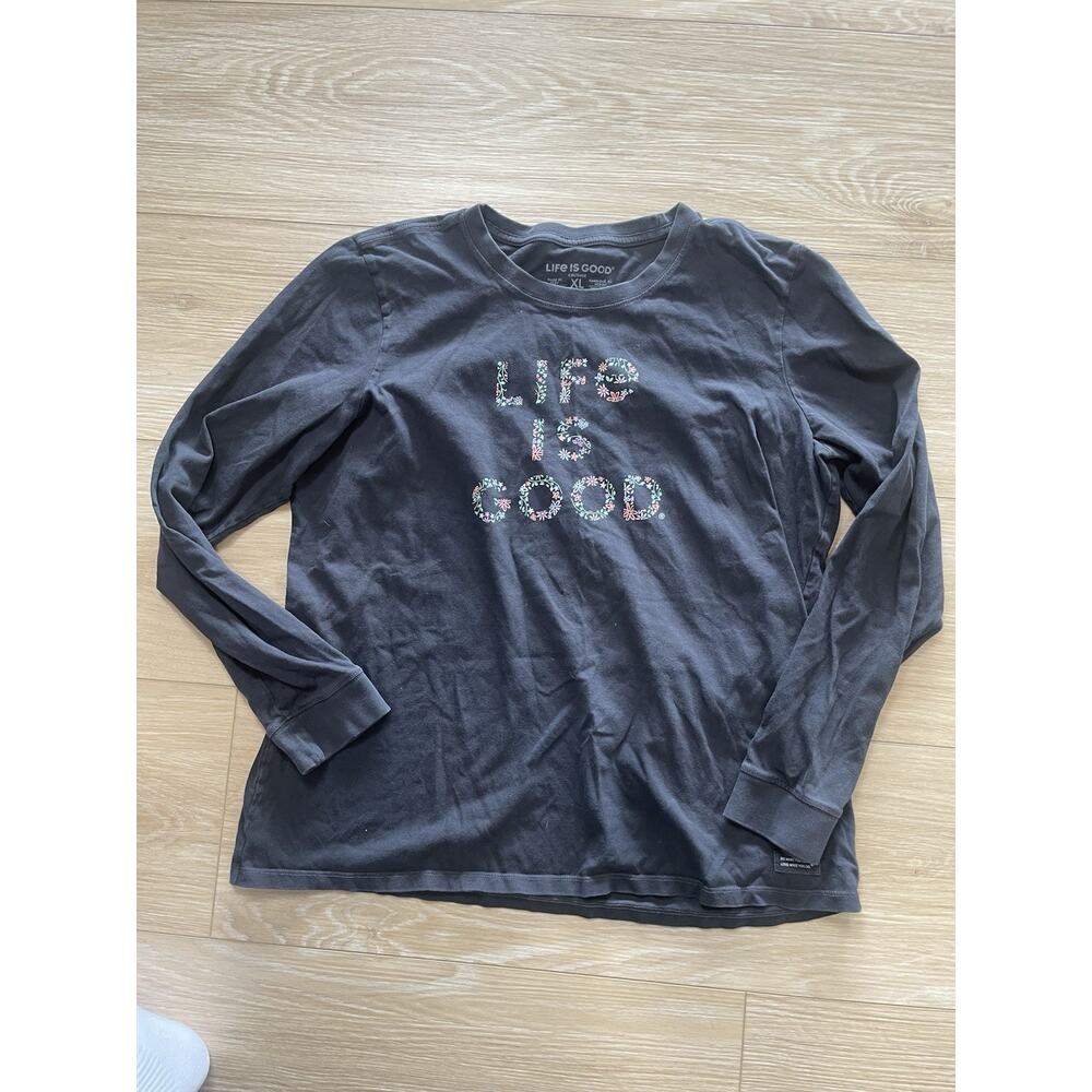 Life Is Good Women’s XL Crusher Tee Long Sleeve Black Colorful Shirt Cotton 1X